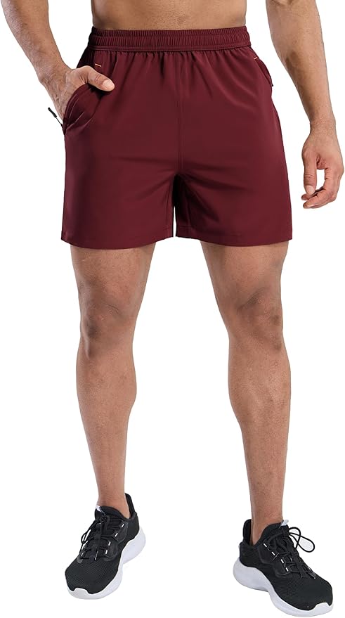 MIER Men's Quick Dry Running Shorts with Zipper Pocket, Elastic Waist Athletic Workout Exercise
