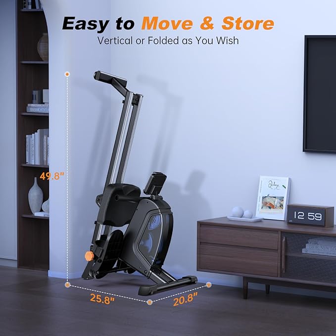 Magnetic Rowing Machine for Home Use, Foldable Rower with 32 Levels of Silent Resistance, LED Light