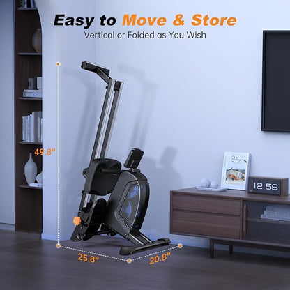Magnetic Rowing Machine for Home Use, Foldable Rower with 32 Levels of Silent Resistance, LED Light