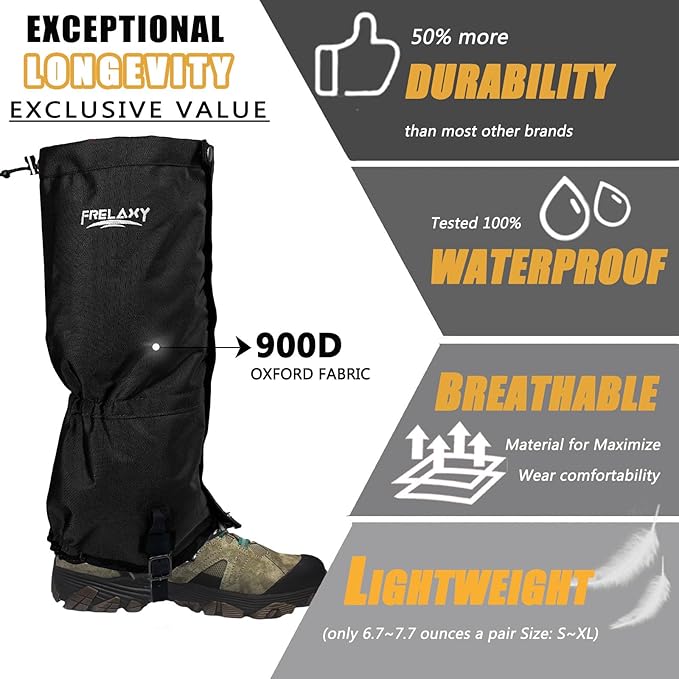 Frelaxy Leg Gaiters Ultra HIGH-Performance Hunting Gaiters, 100% Waterproof Hiking Gaiters with