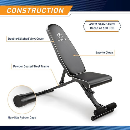 Marcy Foldable Adjustable Utility Weight Bench, Strength Training Home Gym for Full Body Workout