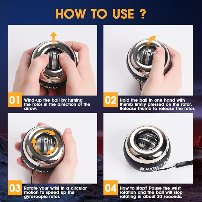 Wrist Trainer Ball Auto-Start Gyroscopic Forearm Exerciser Gyro Ball for Strengthen Arms, Fingers