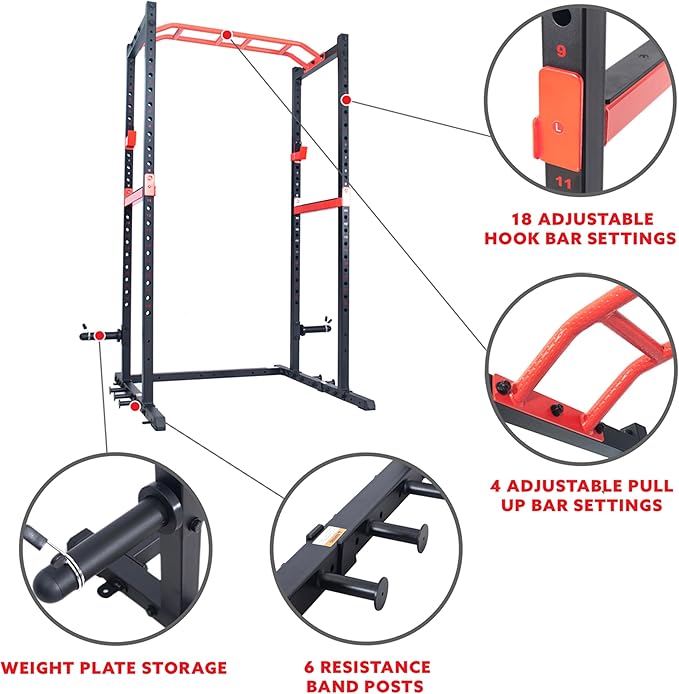 Sunny Health & Fitness Power Zone Strength Rack Power Cage - 1000 LB Weight Capacity, Spotter Bar