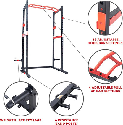 Sunny Health & Fitness Power Zone Strength Rack Power Cage - 1000 LB Weight Capacity, Spotter Bar