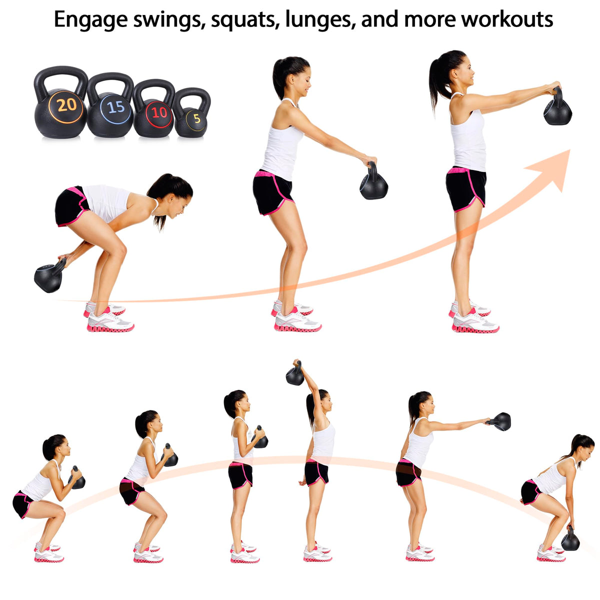 F2C Kettlebell Sets 4 Piece Strength Training KettleBells Weight Set 5lb, 10lb, 15lb, 20lb HDPE
