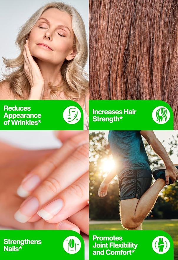 Hydrolyzed Collagen Peptides Supplement for Women & Men - Joint, Hair, Skin & Nails Support - Grass