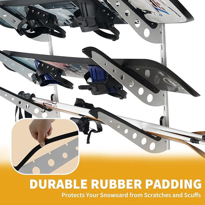 5 Board Snowboard Wall Racks, Adjustable Storage Rack for Ski, Surfboard, Wakeboard, Snowboard Wall