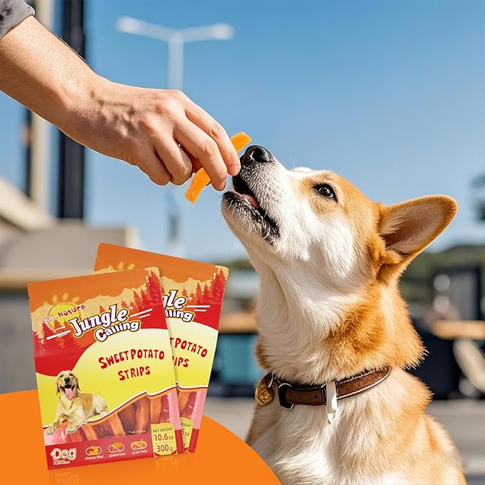 Jungle Calling Sweet Potato Dog Treats,Low Fat Natural Soft Chews for Weight Management, Single
