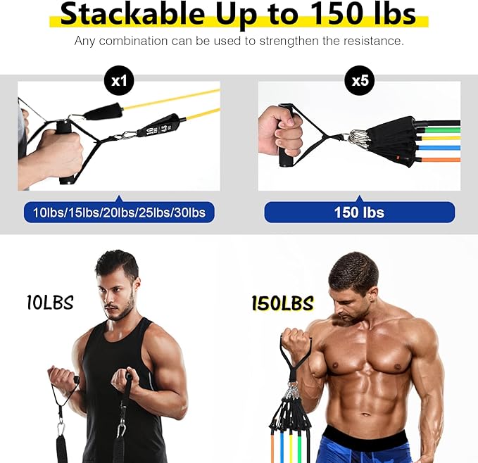 Resistance Bands Set, Workout Bands with Handles, Door Anchor, Ankle Straps and Carry Bag, Exercise