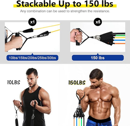 Resistance Bands Set, Workout Bands with Handles, Door Anchor, Ankle Straps and Carry Bag, Exercise