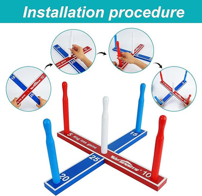 Wooden Ring Toss Game Set Includes Wood Base for Kids, Indoor & Outdoor Game for Family and Adults