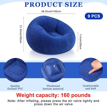 Realspring 9 Pcs Bean Bag Chairs for Adults Inflatable Chairs with Electric Air Pump,Blow up Couch