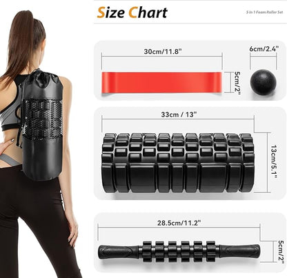 5 in1 Foam Roller Set, Trigger Point Foam Roller, Massage Roller Stick, Massage Ball, Resistance