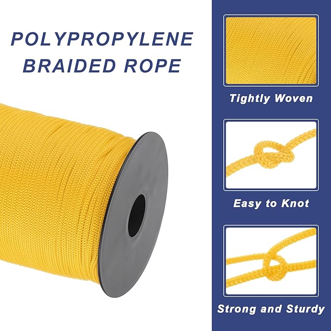 MECCANIXITY 1/8 Inch Polypropylene Rope Braided Ropes, 328ft Nylon Rope Hollow Utility Cord for