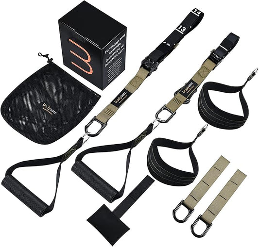 Suspension Trainer, Bodyweight Training Straps for Full Body Workouts at Home, Includes Door