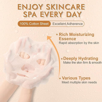 56 Pack Sheet Face Masks Skincare for Women, Hydrating Face Masks Suitable for Sensitive Skin, Bulk