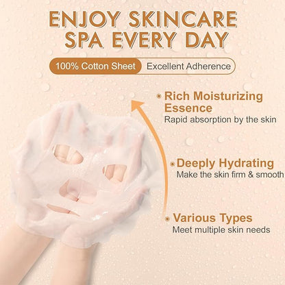 70 Pack Sheet Face Masks Skincare, Hydrating Face Masks Suitable for All Skin Types, Bulk Facial