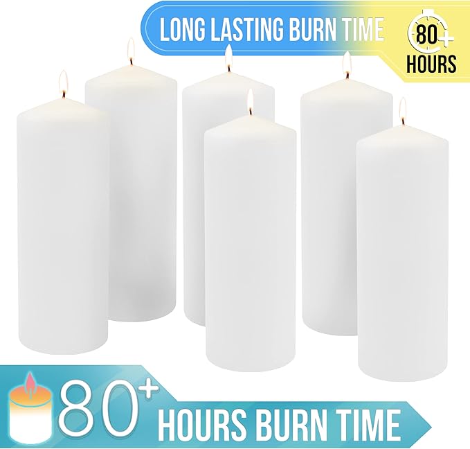 Stonebriar Unscented White Tall Pillar Candles, 80 Hour Burning Candle Pillars, Perfect for Decor