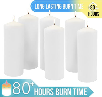 Stonebriar Unscented White Tall Pillar Candles, 80 Hour Burning Candle Pillars, Perfect for Decor