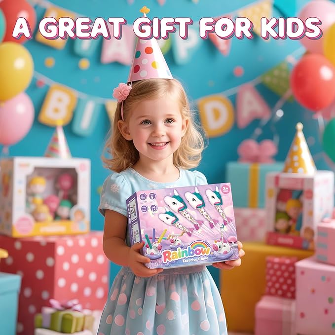3-in-1 Outdoor Toys for Kids Ages 3-8, Unicorn Rocket Launcher, Ring Toss & Musical Jump - Backyard