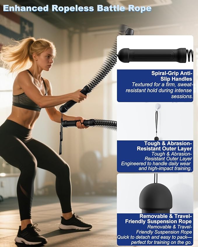 2PCS Weighted Ropeless Battle Ropes for Home Gym, Heavy Duty Arm Exerciser for Strength Training