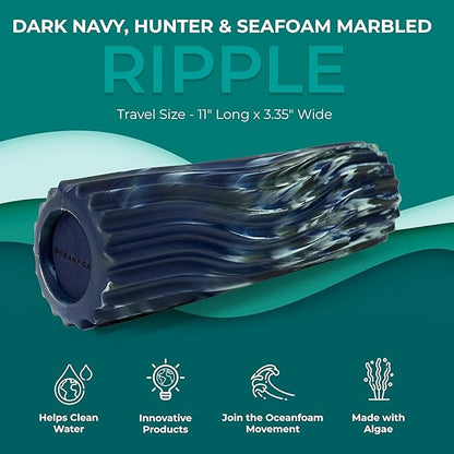 Oceanfoam Ripple Travel Foam Roller (11" x 3.35") Firm Mini Foam Roller for Physical Therapy, Deep