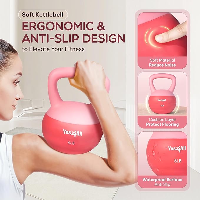 Yes4All Soft Kettlebell, PVC Kettlebells Exercise Weights & Color-Coded Strength Training