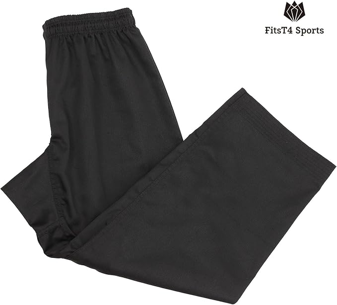 FitsT4 Sports Karate Pants 8oz Middleweight Elastic Waist Martial Arts Pants Perfect for Training