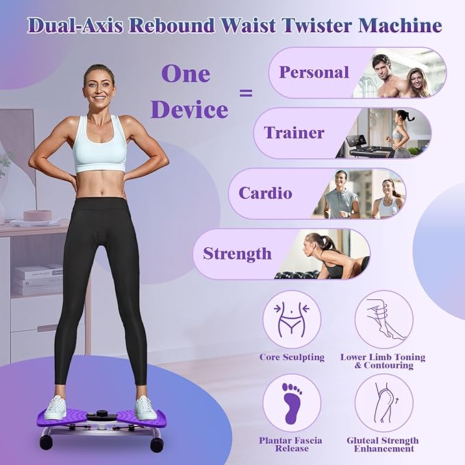 Waist Twister Ab Machine, 330 lbs Capacity, Noiseless Anti-Slip Twist Board with Resistance Bands