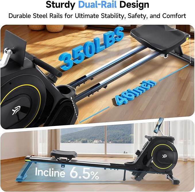 Rowing Machine for Home, 350 LB Capacity, 16-Level Silent Resistance, Magnetic Rowing Machines for