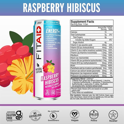 FITAID ENERGY, 200mg Natural Caffeine, Keto, Raspberry Hibiscus, Optimum Performance Formula: