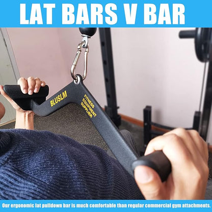 LAT Pull Down Bar for Cable Machine, LAT Pulldown Attachments T Bar V Bar Cable Attachment, Back