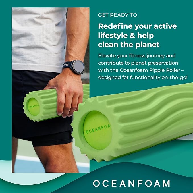 Oceanfoam Ripple Travel Foam Roller (11" x 3.35") Firm Mini Foam Roller for Physical Therapy, Deep