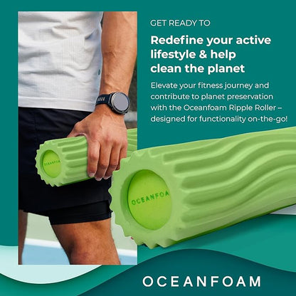 Oceanfoam Ripple Travel Foam Roller (11" x 3.35") Firm Mini Foam Roller for Physical Therapy, Deep