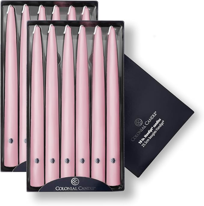 Colonial Candle Unscented Taper Candle, Handipt Collection, Persian Pink, 10 in, Pack of 12 - Up to