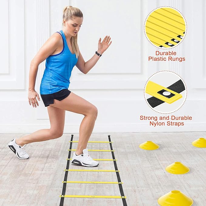 Agility Ladder Speed Training Equipment Set-20ft Agility Ladder,12 Soccer Cones,4 Hurdles, Jump
