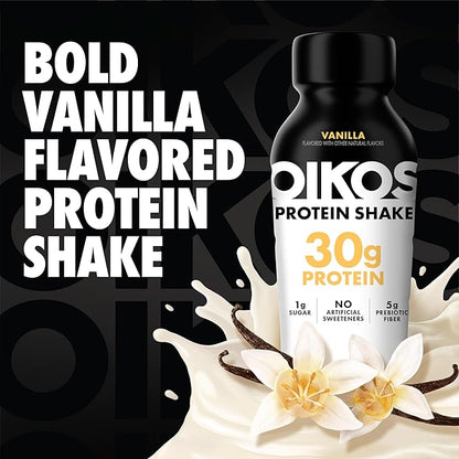 Oikos Protein Shake, Vanilla, 30g High Protein Drinks, Shelf Stable, Ready to Drink, 5g Prebiotic