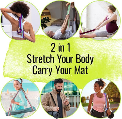 TECEUM Yoga Strap & Mat Strap – 2 IN 1 – Cotton – 6 ft 8 ft 10 ft (30+ colors) – Adjustable