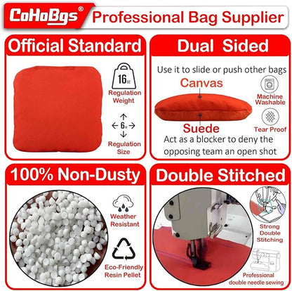 CoHoBgs Corn Hole Bags Set 8, Professional Cornhole Bags Dual-Sided Slick & Stick Resin Filled