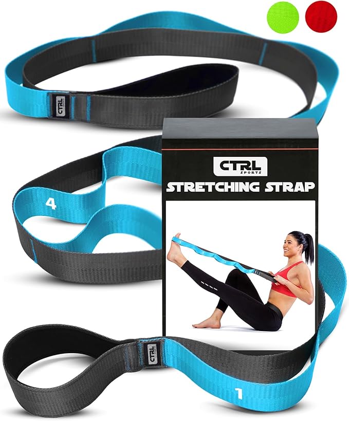 Stretching Strap with Loops - Non Elastic Stretch Band for Physical Therapy, Yoga Strap for
