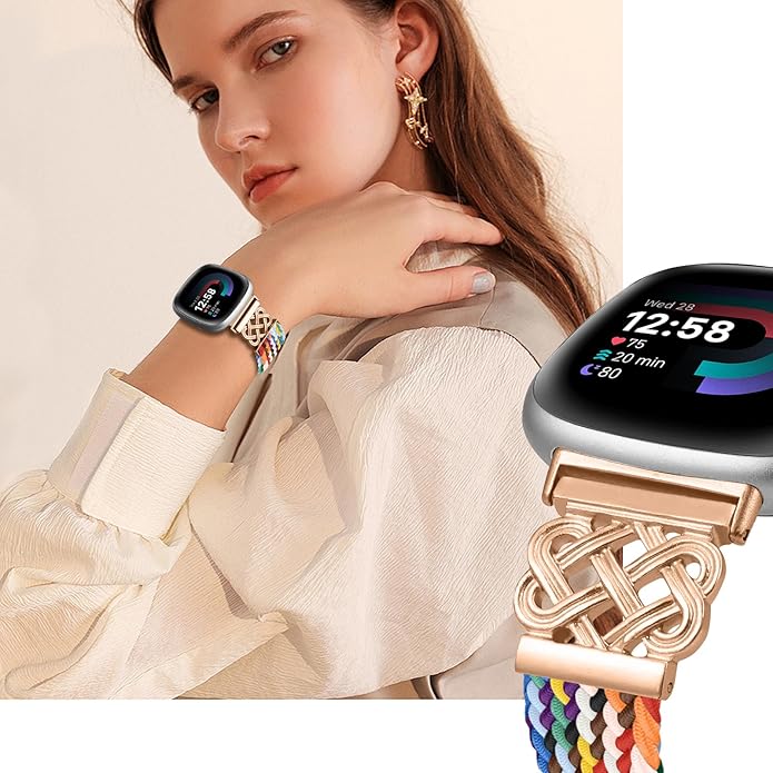 Braided Band Compatible with Fitbit Versa 4 Bands for Woman/Versa 3/Sense 1/Sense 2 Band, Magnetic
