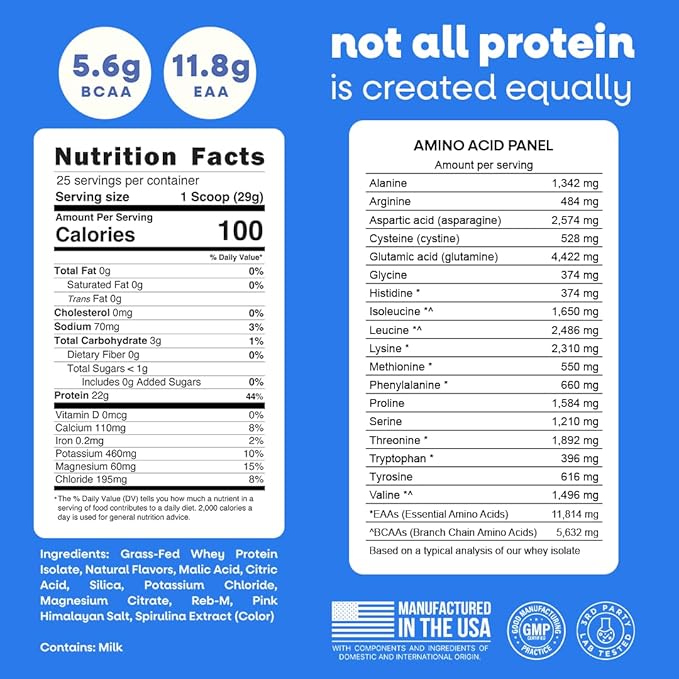 Jive Clear Protein Powder - 22g Grass-Fed Whey Isolate, 25 Servings - Blue Raspberry - 895mg of