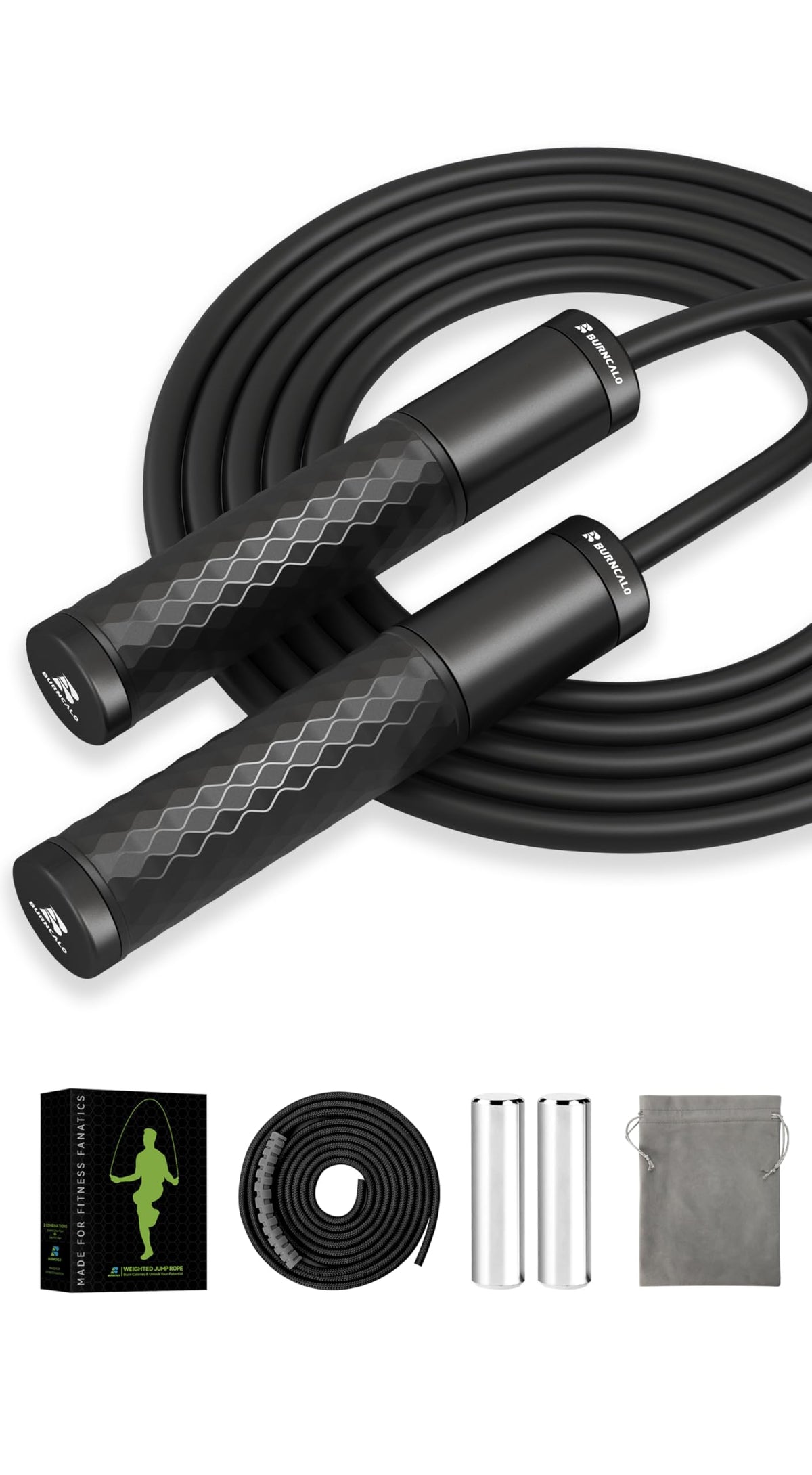 BURNCALO Weighted Jump Rope for Fitness, Skipping Rope for Men Women, Metal Heavy Handles, Ball