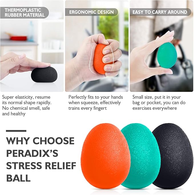 Peradix Hand Grip Strength Trainer, Stress Relief Ball for Adults and Kids, Wrist Rehab Therapy