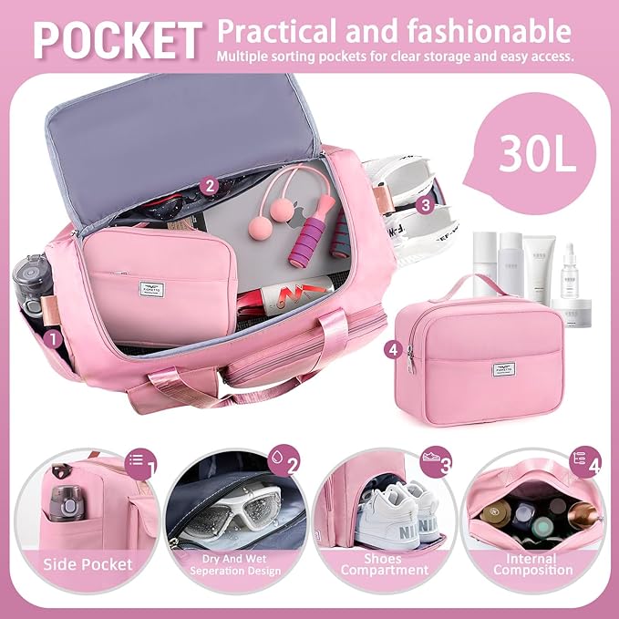 FIORETTO Women's Gym Duffle Bag with Shoes Compartment, 37L Capacity, Ideal for Travel, Gym