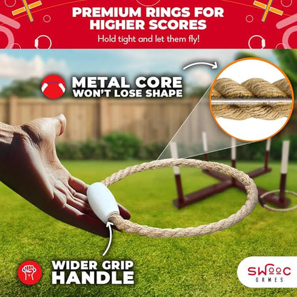 SWOOC Games - Rustic Ring Toss Game (All Weather) - Easy Setup & Extra Games Included - Ring Toss