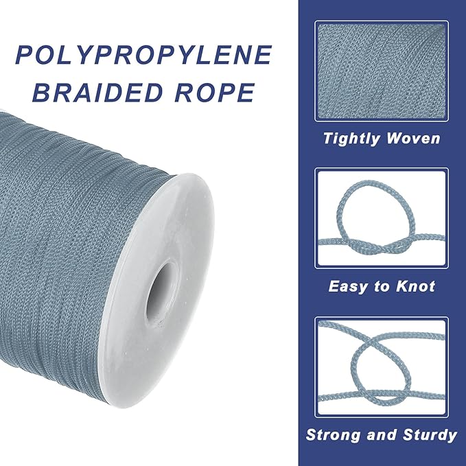 MECCANIXITY 1/16 Inch Polypropylene Rope Braided Ropes, 328ft Nylon Rope Hollow Utility Cord for