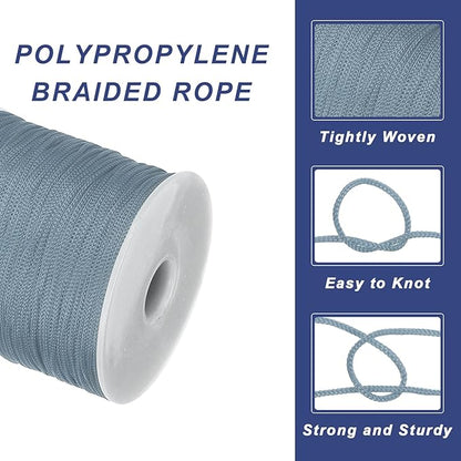 MECCANIXITY 1/16 Inch Polypropylene Rope Braided Ropes, 328ft Nylon Rope Hollow Utility Cord for