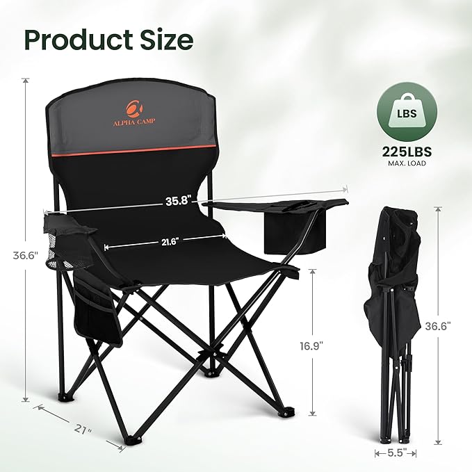 HIGH POINT SPORTS 2 Pack Portable Camping Chair for Adults, Folding Outdoor Camp Chair Lightweight