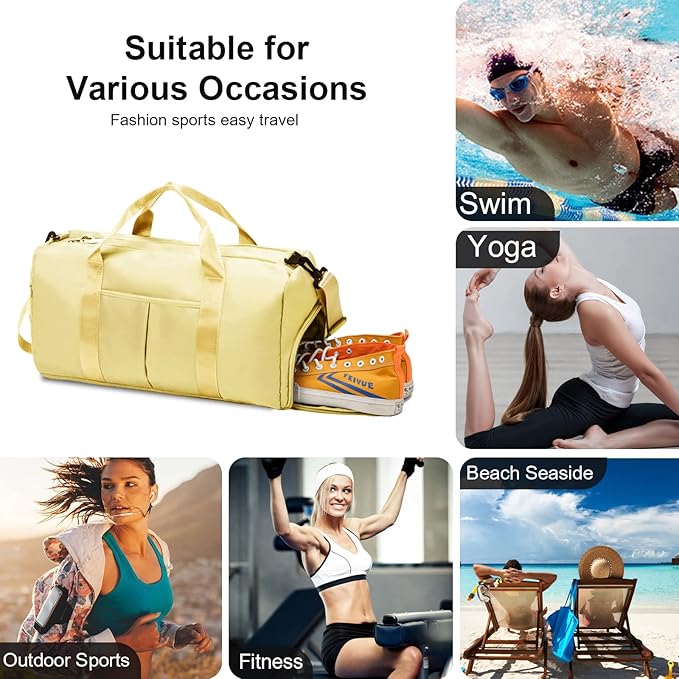 ZGWJ Sports Gym Bag with Wet Pocket & Shoes Compartment, Waterproof Shoulder Weekender Bag for
